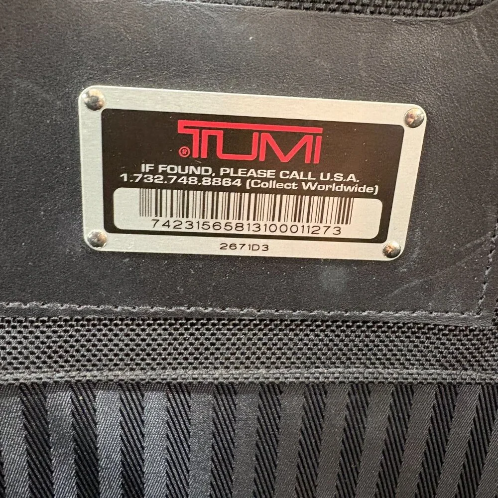 Tumi Black Ballistic Nylon Overnighter Briefcase 2671D3 Luggage Tag & Strap
